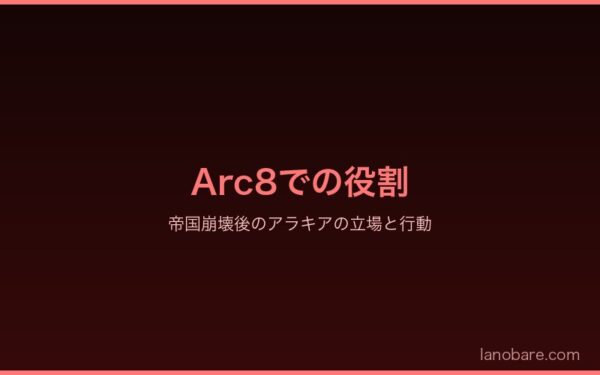 Arc8でのアラキアの役割と帝国崩壊後の立場