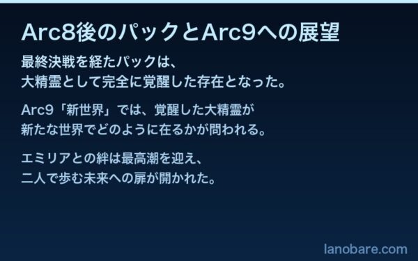 Arc8後のパックとArc9への展望
