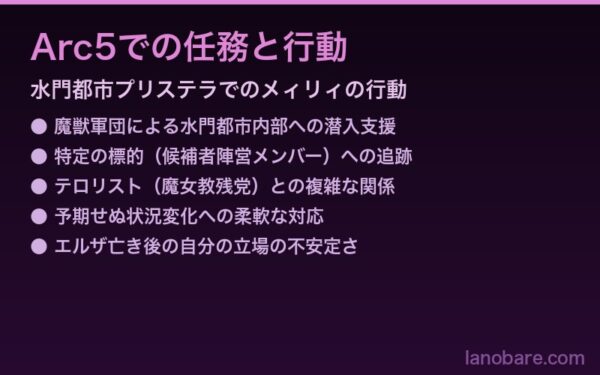 Arc5でのメィリィの任務と行動