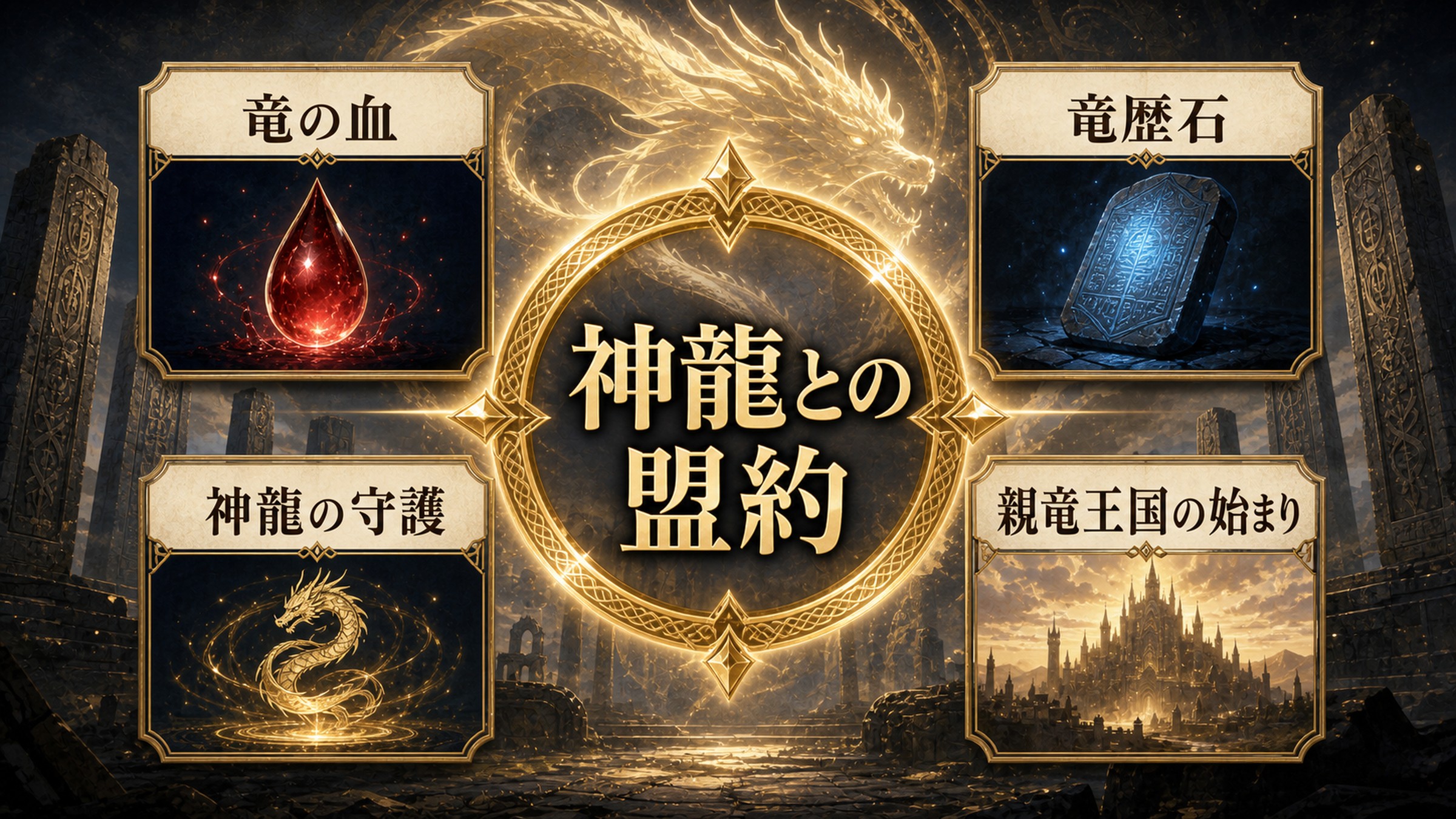 ファルセイルと神龍ボルカニカの盟約で語られる竜の血・竜歴石・守護を整理した図解