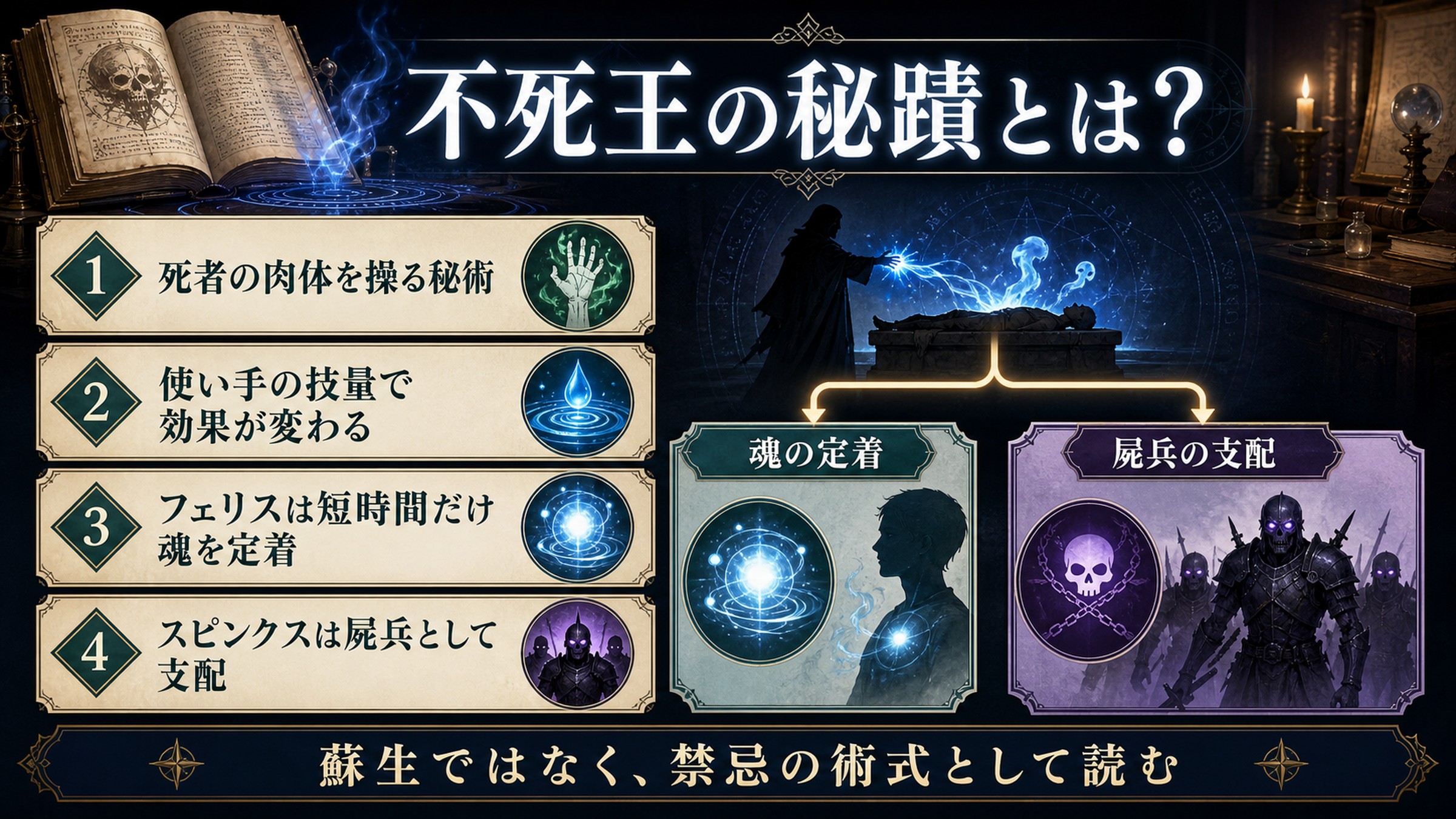 不死王の秘蹟の効果と使い手による違いをまとめた図解