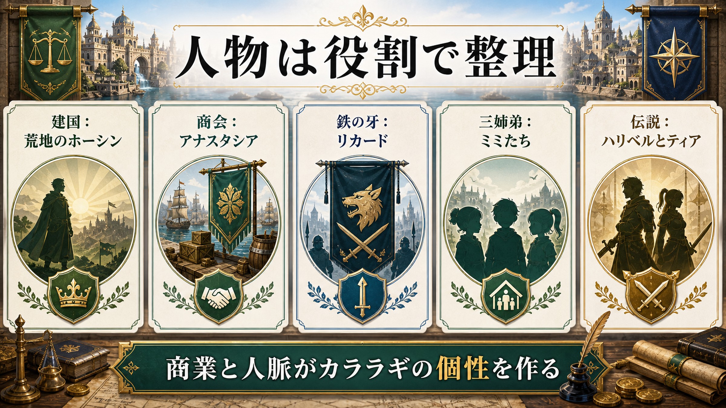 カララギ都市国家の主な人物を役割ごとに整理した図解