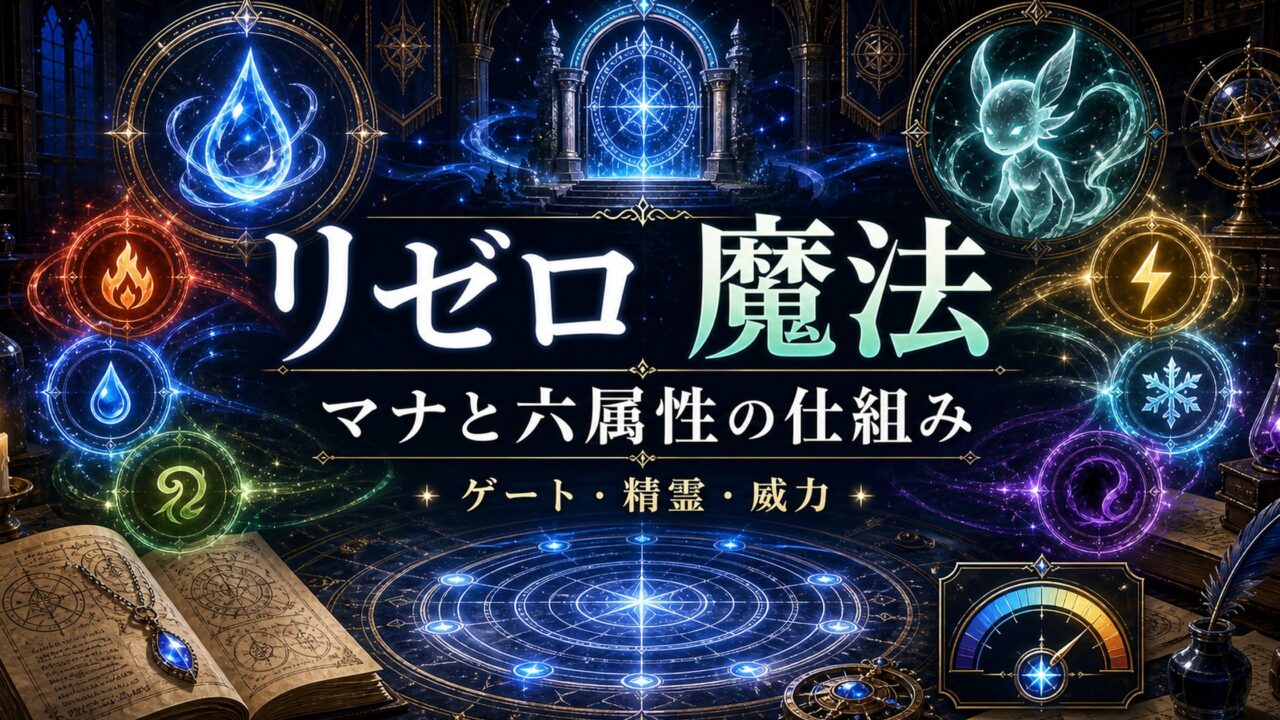 リゼロの魔法と六属性を表すアイキャッチ
