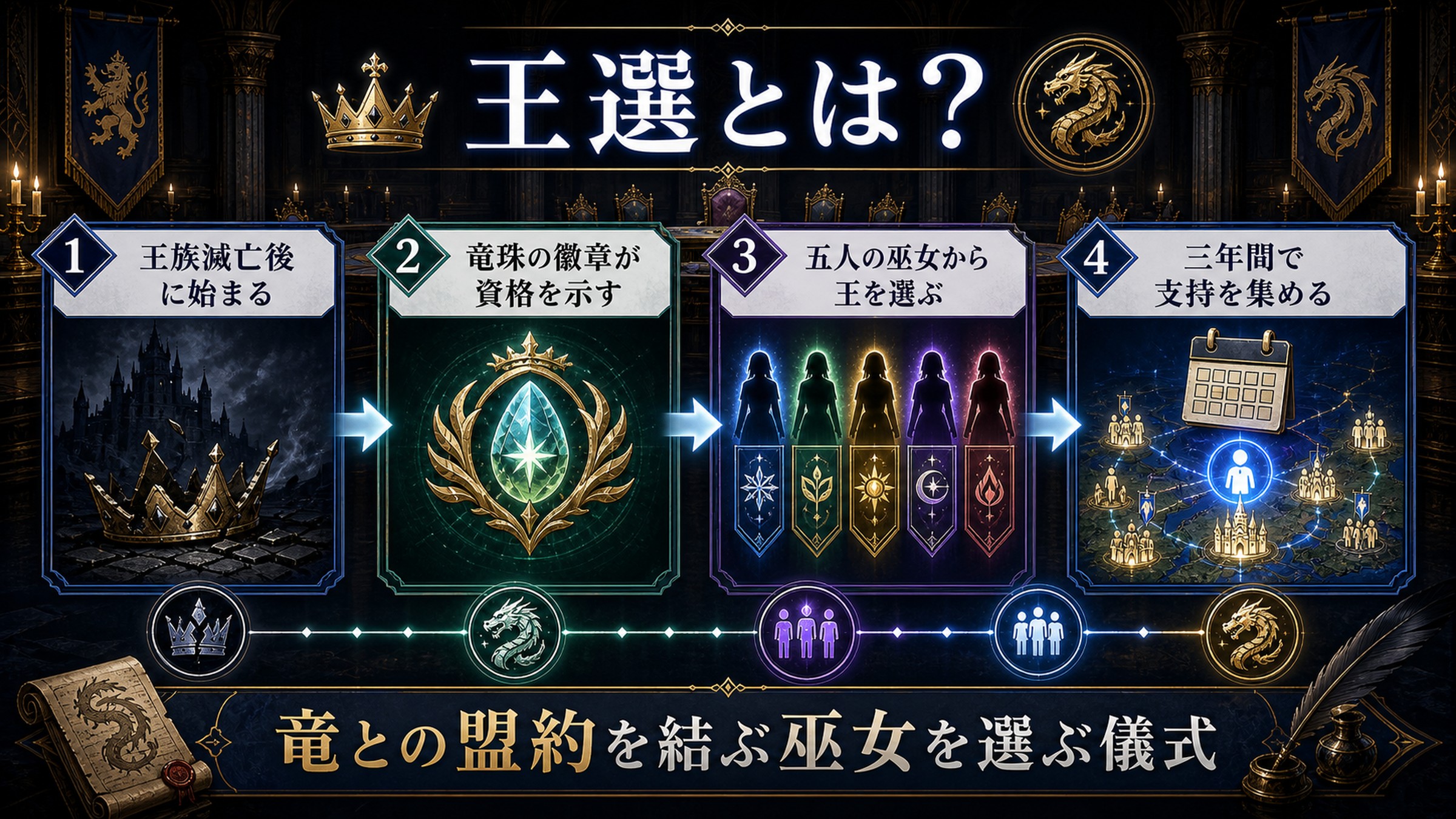 王選の仕組みと竜との盟約をまとめた図解