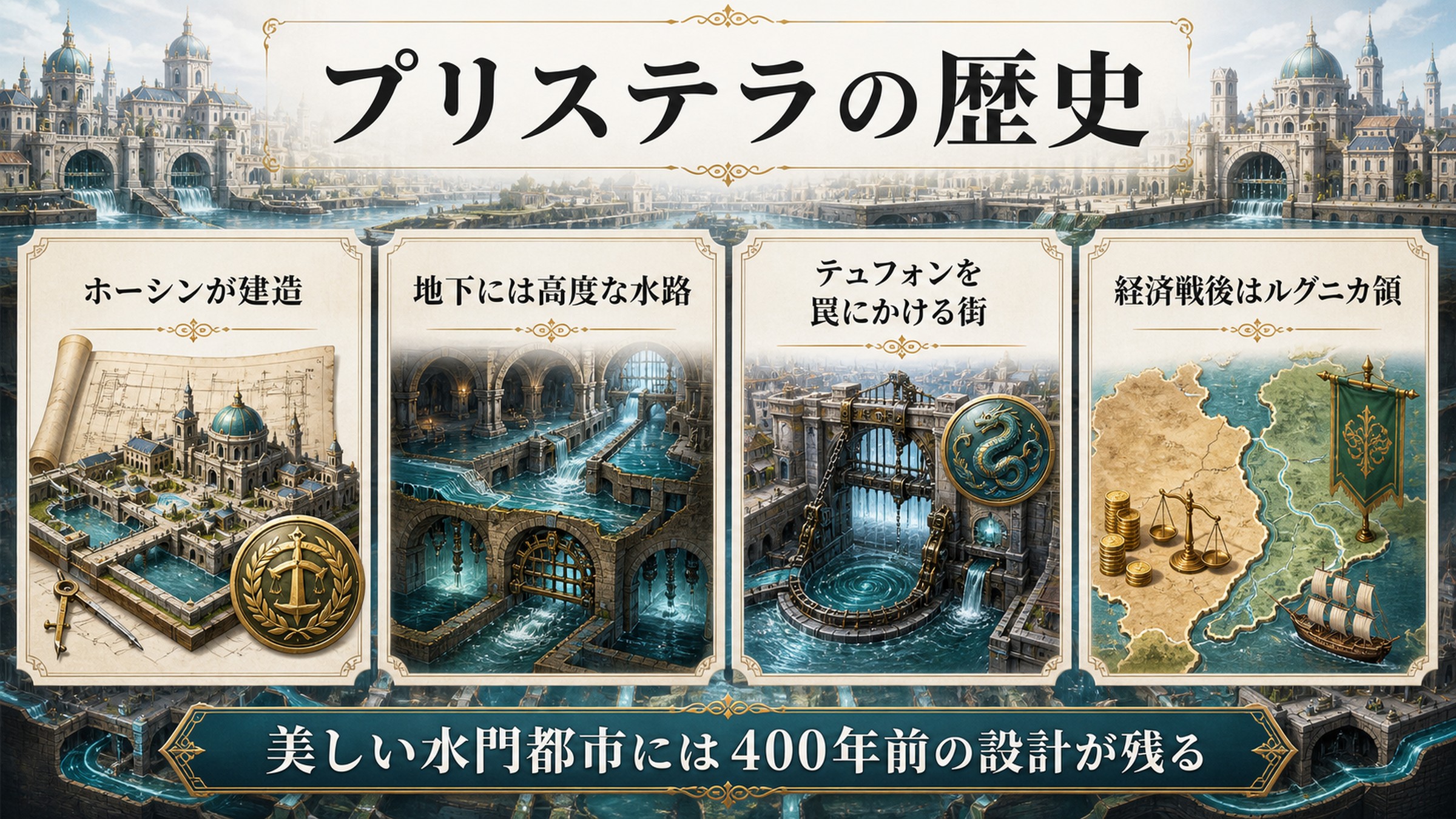 水門都市プリステラが建造されルグニカ領となるまでの歴史を整理した図解