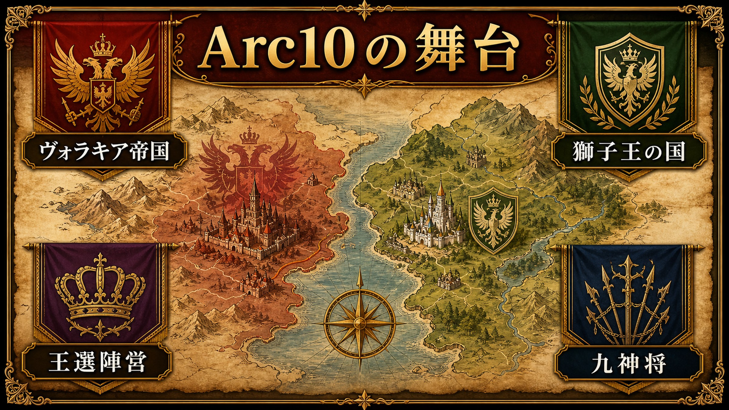 Arc10の舞台を獅子王の国・ヴォラキア帝国・王選陣営・九神将として整理した図解