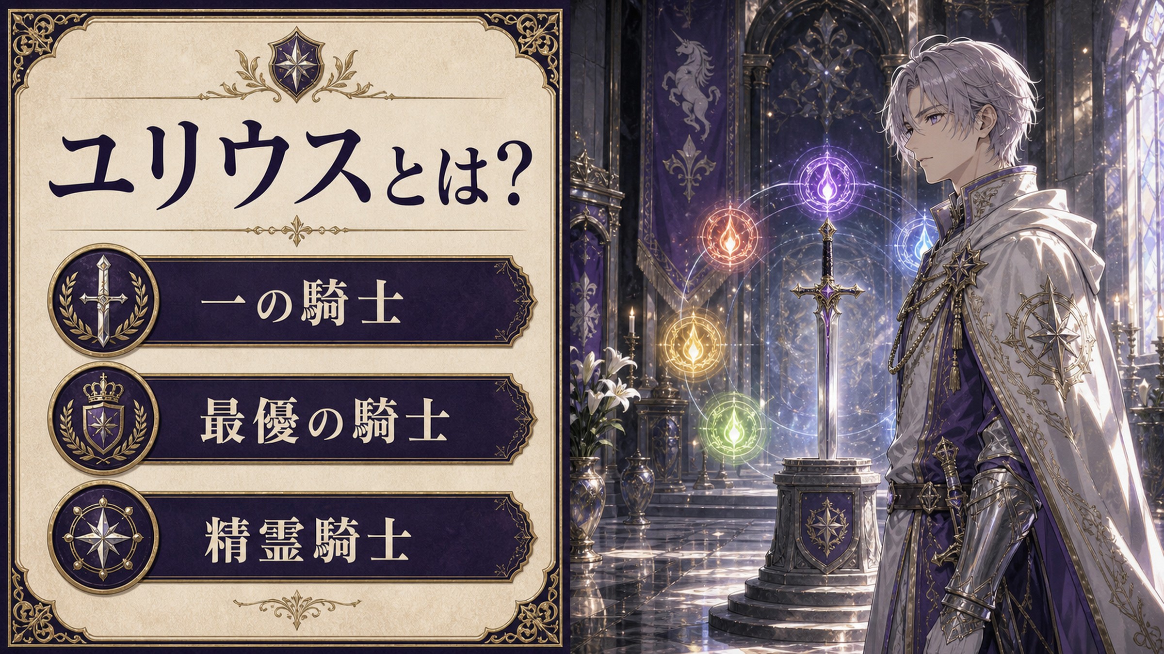 ユリウスが一の騎士・最優の騎士・精霊騎士であることを整理した図解