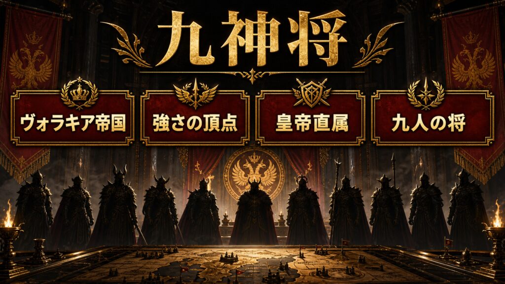 九神将をヴォラキア帝国・強さの頂点・皇帝直属・九人の将として整理した図解