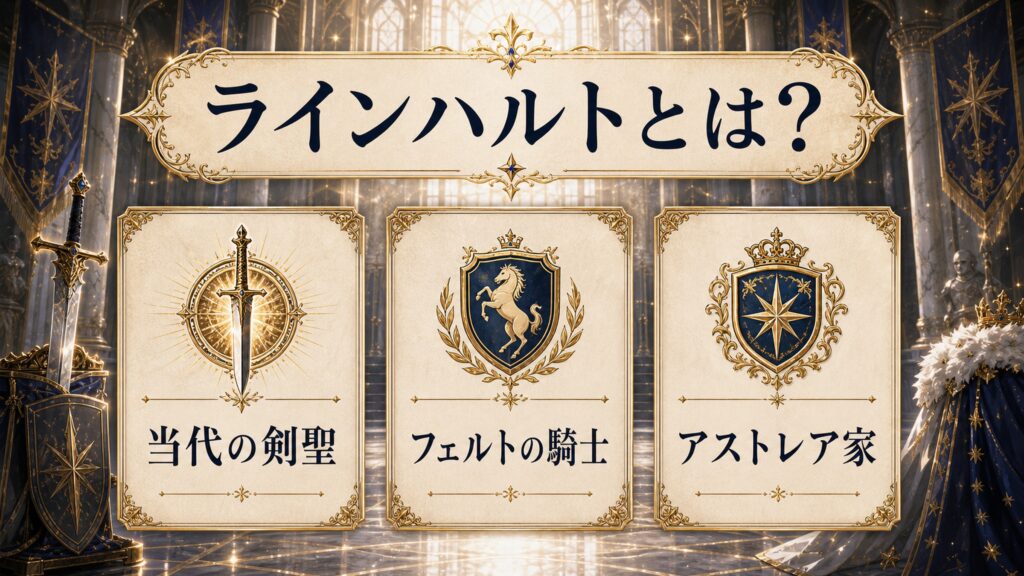ラインハルトが当代の剣聖・フェルトの騎士・アストレア家の人物であることを整理した図解
