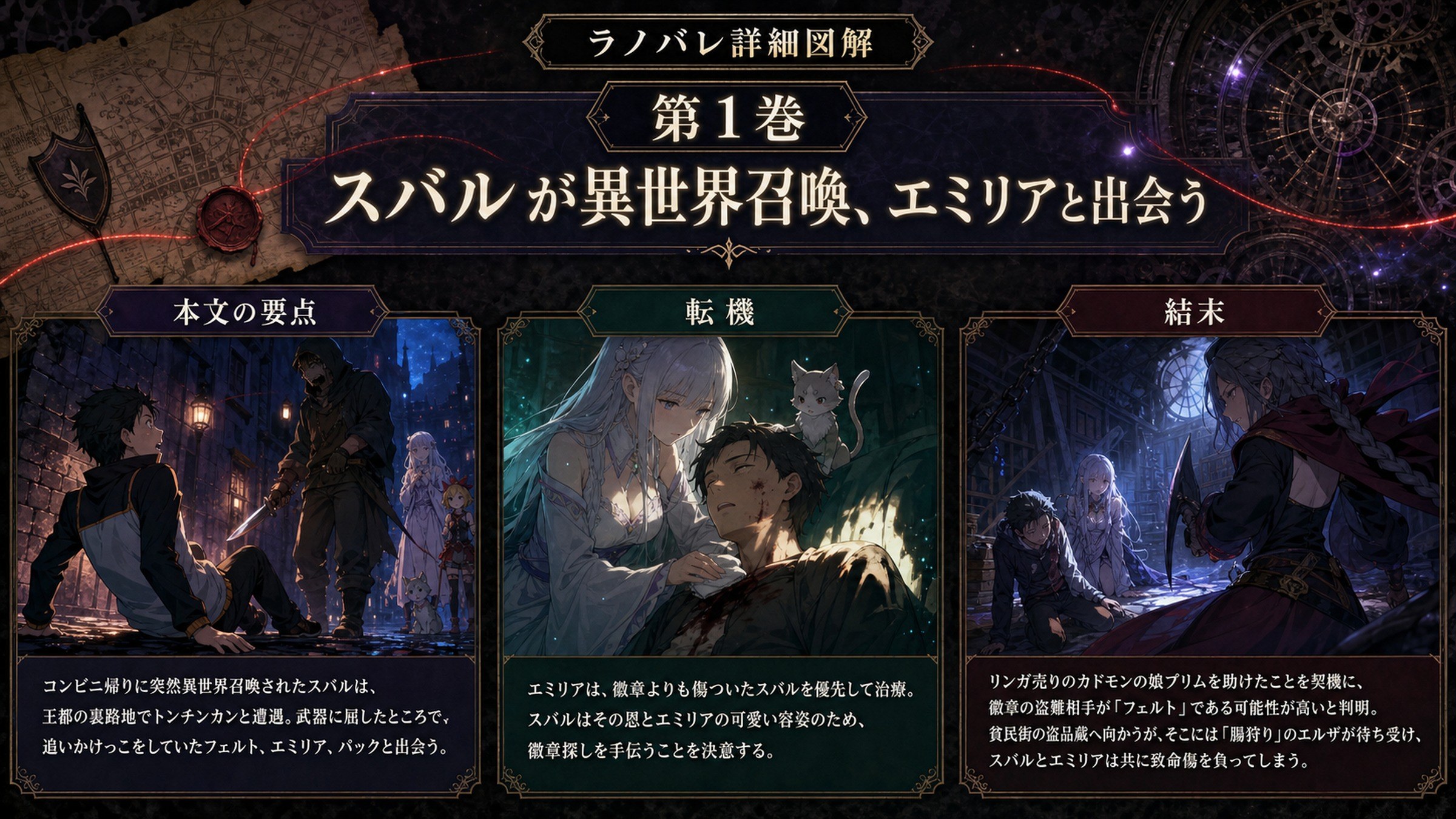 トップページ詳細解説「スバルが異世界召喚、エミリアと出会う」を整理した図解