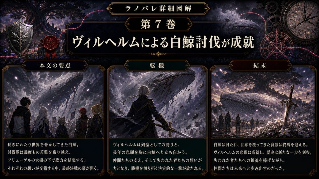 トップページ詳細解説「ヴィルヘルムによる白鯨討伐が成就」を整理した図解