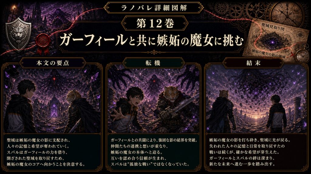トップページ詳細解説「ガーフィールと共に嫉妬の魔女に挑む」を整理した図解