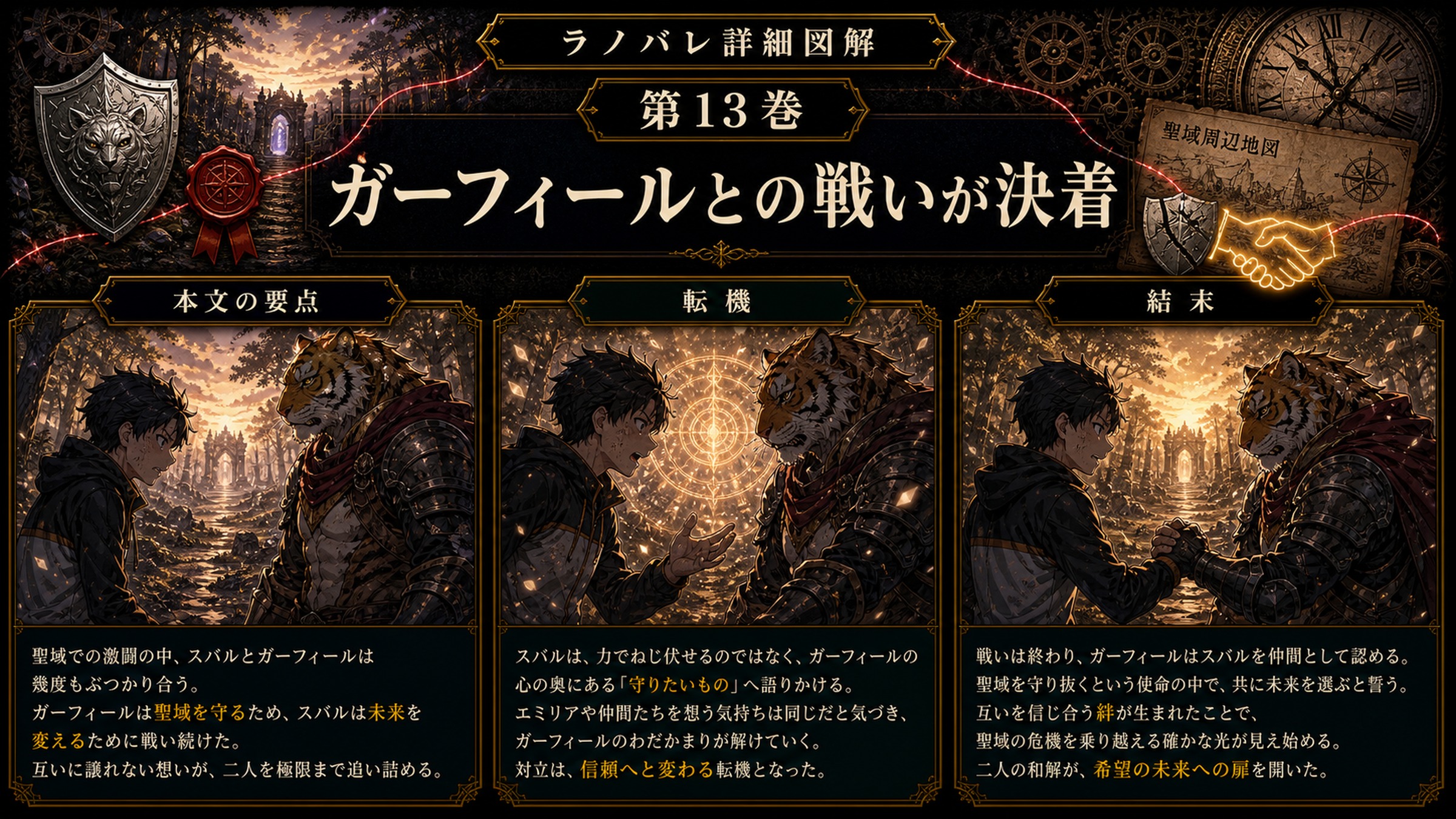 トップページ詳細解説「ガーフィールとの戦いが決着」を整理した図解