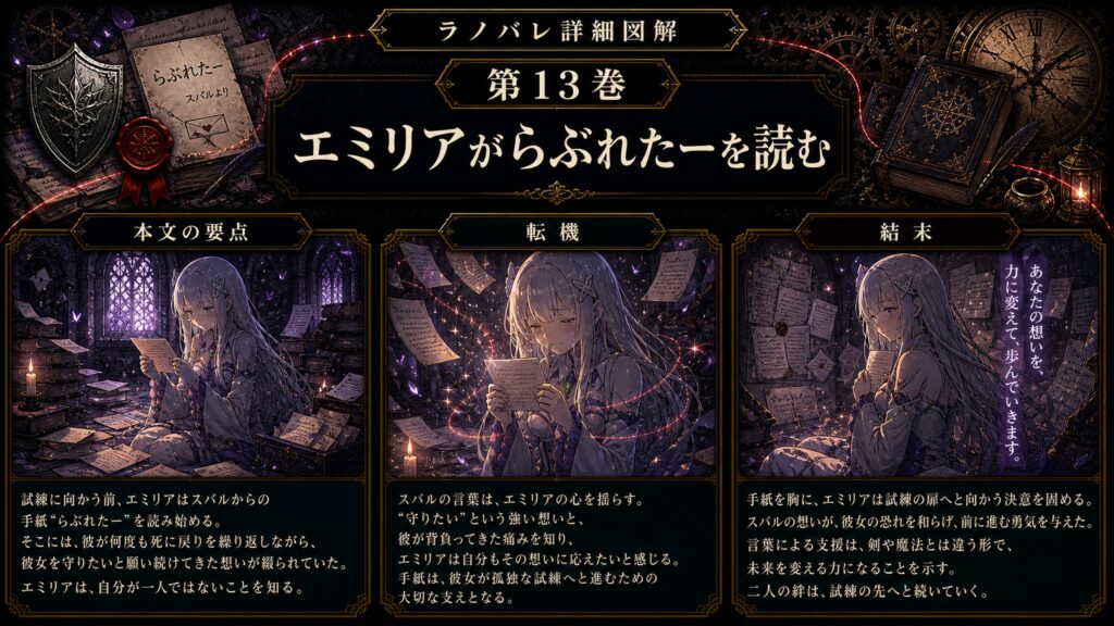 トップページ詳細解説「エミリアがらぶれたーを読む」を整理した図解