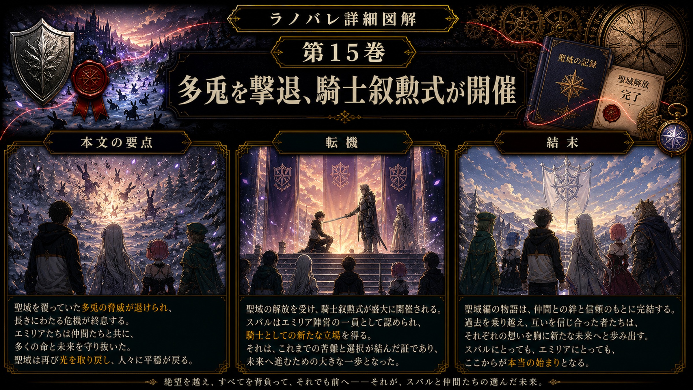 トップページ詳細解説「多兎を撃退、騎士叙勲式が開催」を整理した図解