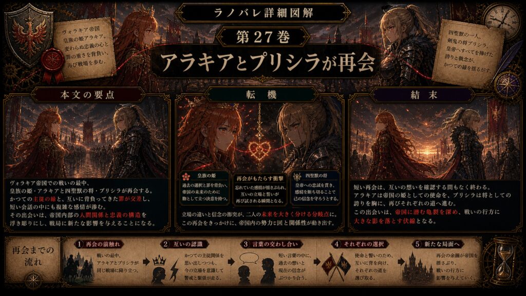 トップページ詳細解説「アラキアとプリシラが再会」を整理した図解