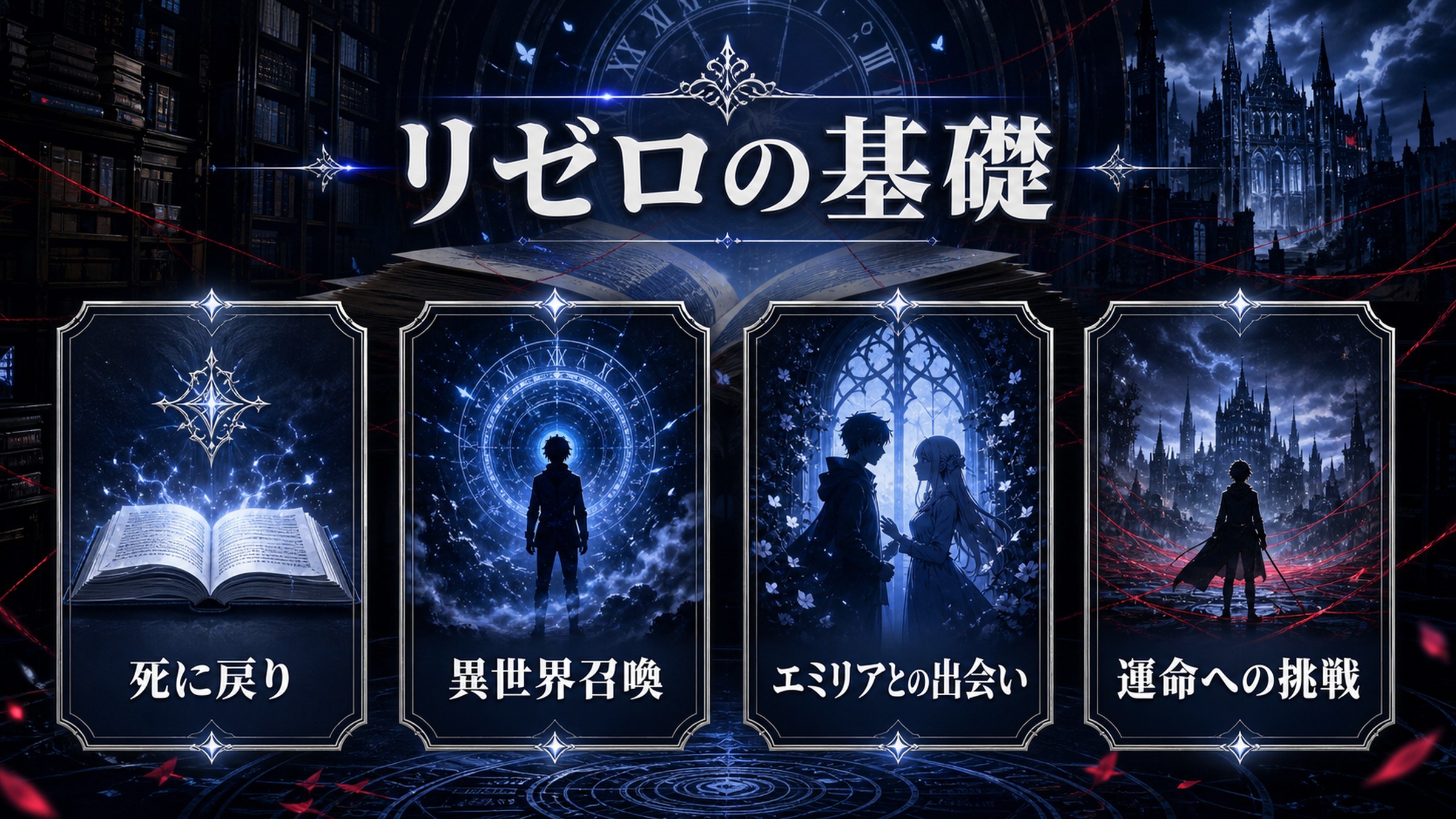 トップページ「「リゼロ」とは？死に戻りの主人公スバルが運命に立ち向かう物語」の内容を整理した図解