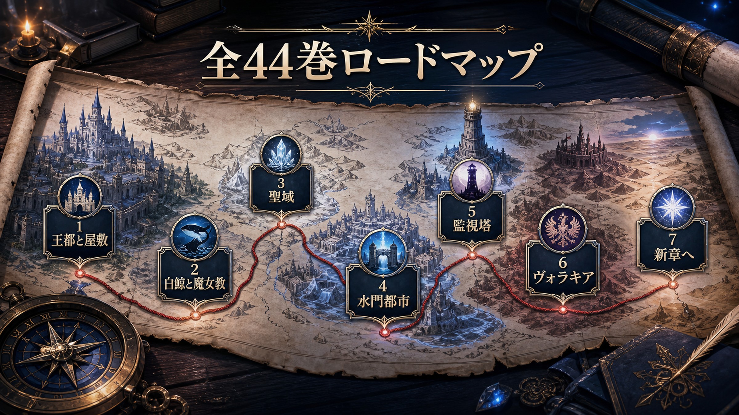 トップページ「リゼロ最新44巻までのあらすじをネタバレ解説」の内容を整理した図解