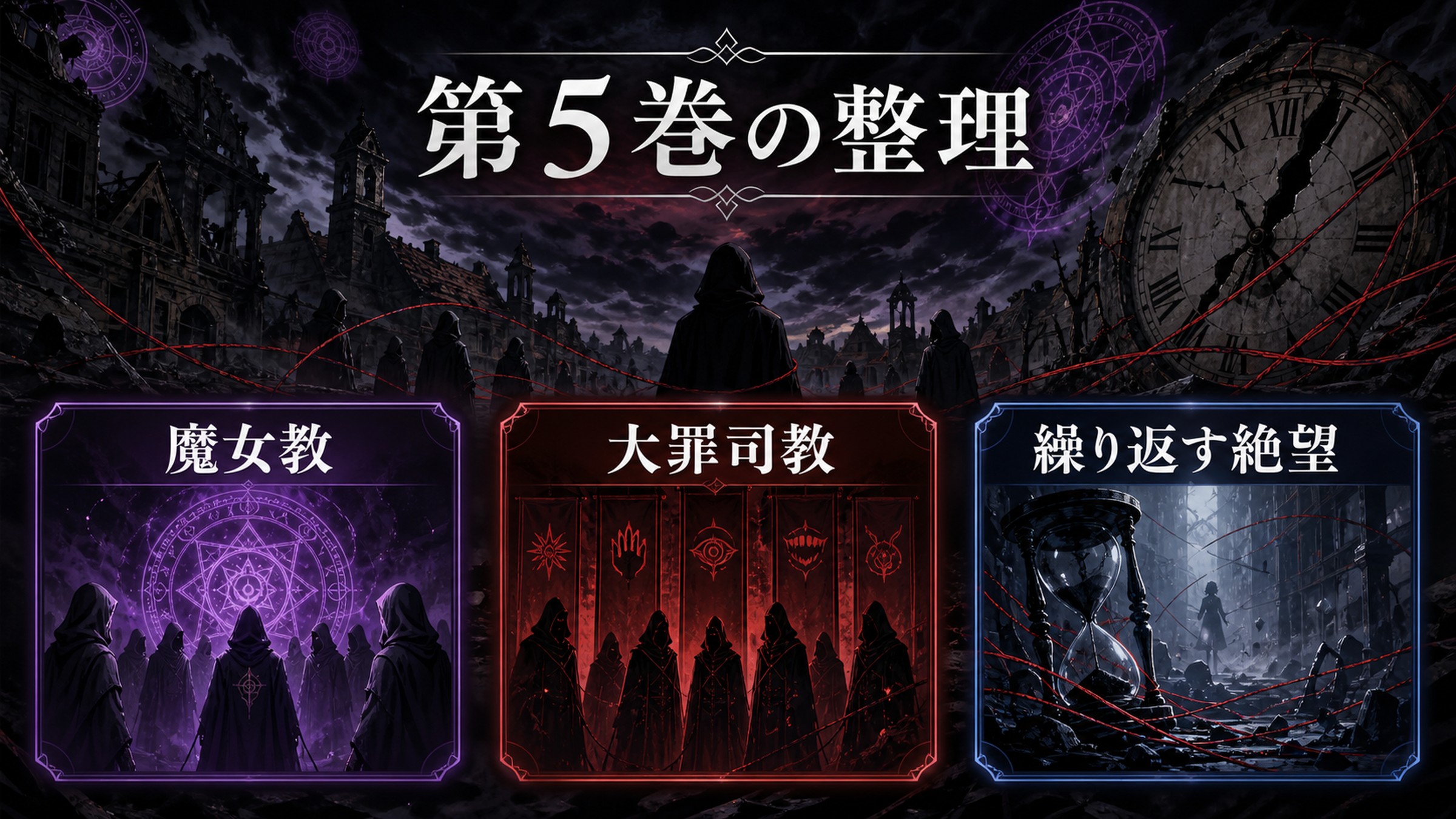トップページ「リゼロ第5巻ネタバレ 魔女教、大罪司教の登場 繰り返されるループ」の内容を整理した図解