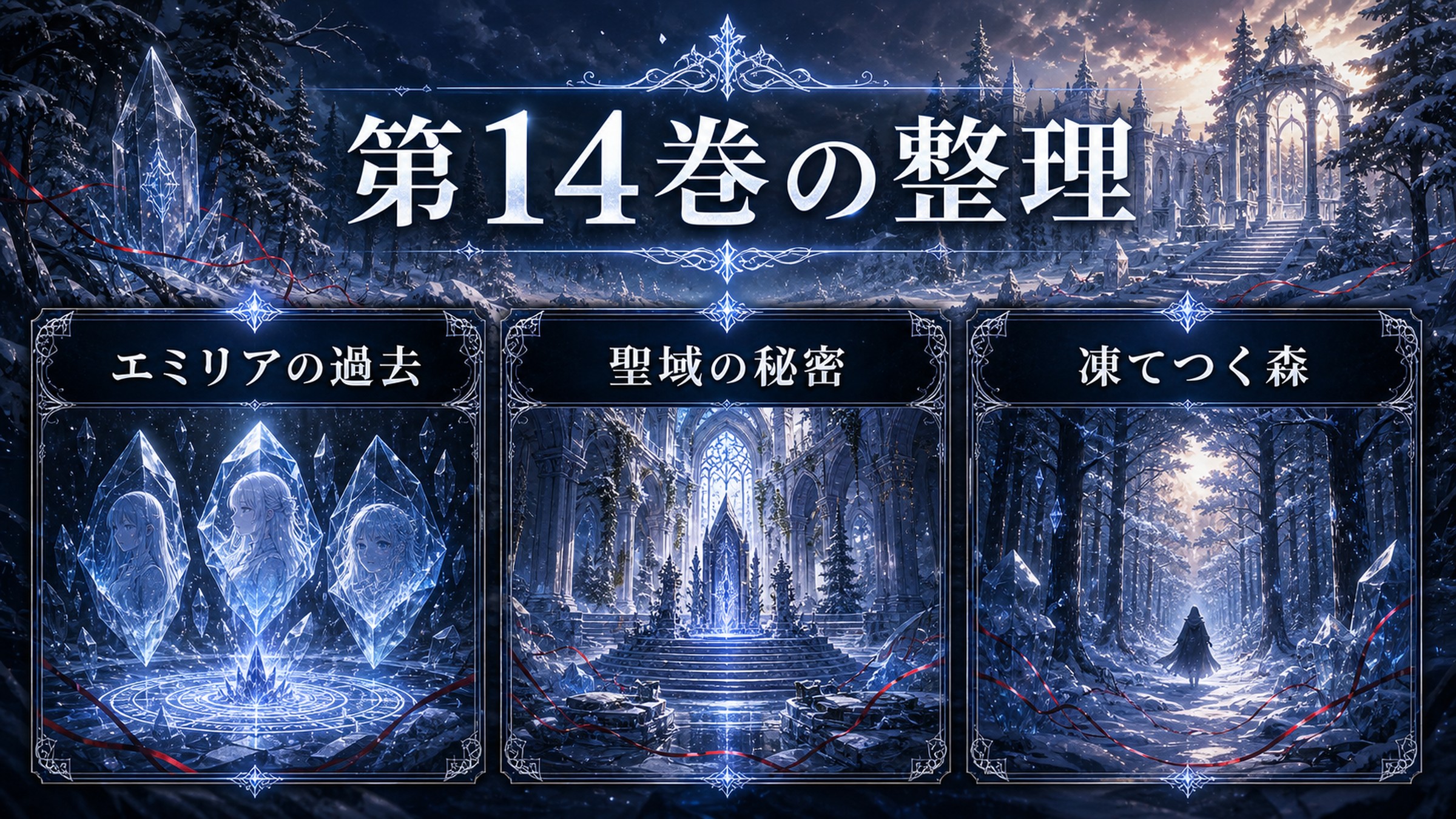 トップページ「リゼロ第14巻ネタバレ エミリアの過去と聖域の秘密が明らかに」の内容を整理した図解