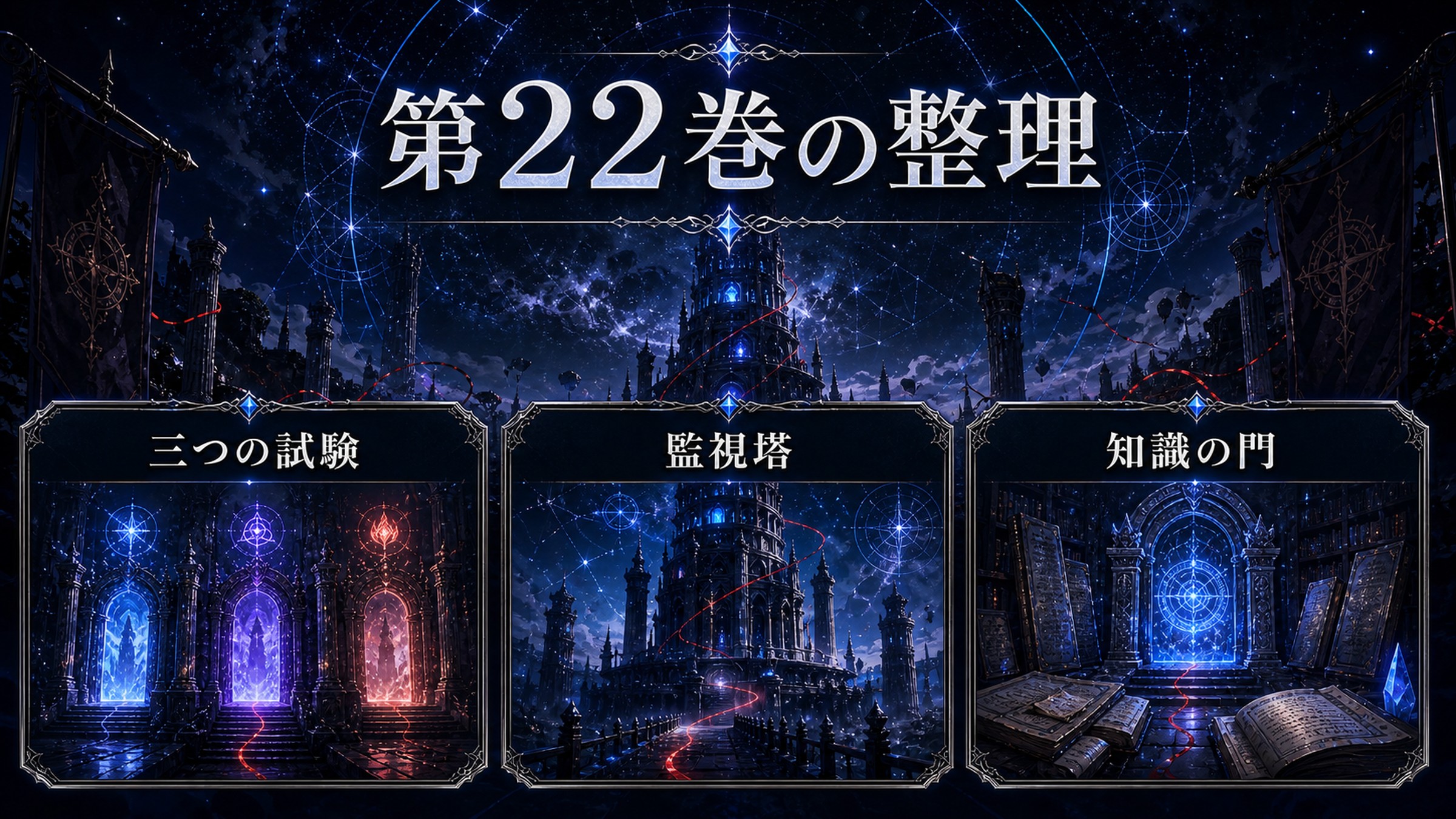 トップページ「リゼロ第22巻ネタバレ プレアデス監視塔の三つの「試験」に挑む」の内容を整理した図解
