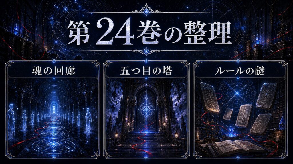 トップページ「リゼロ第24巻ネタバレ 魂の回廊と５つ目の塔のルール」の内容を整理した図解