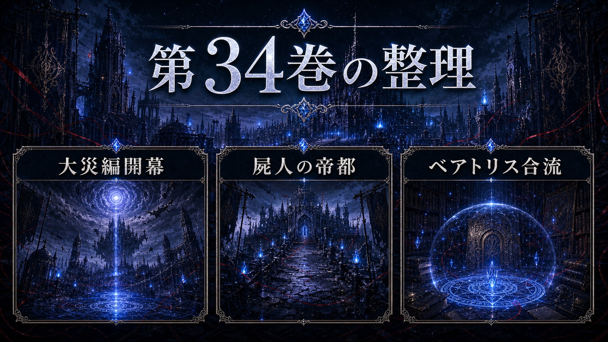 トップページ「リゼロ第34巻ネタバレ 第八章「大災編」開幕！屍人の帝都とベアトリス合流」の内容を整理した図解
