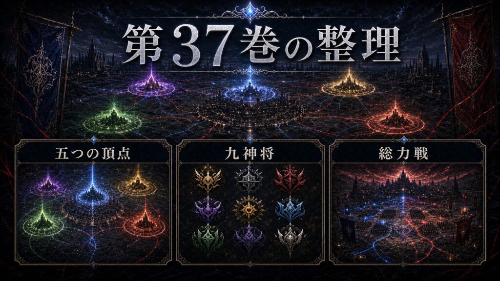 トップページ「リゼロ第37巻ネタバレ 帝都五つの頂点攻略戦、九神将総動員」の内容を整理した図解