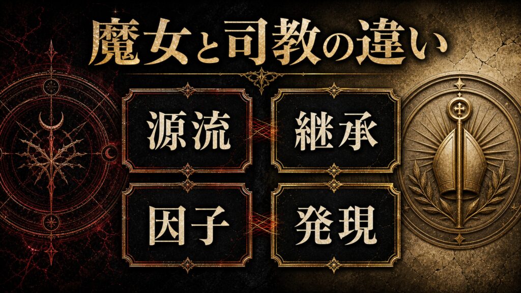 大罪の魔女と大罪司教の違いを源流、継承、因子、発現として整理した図解