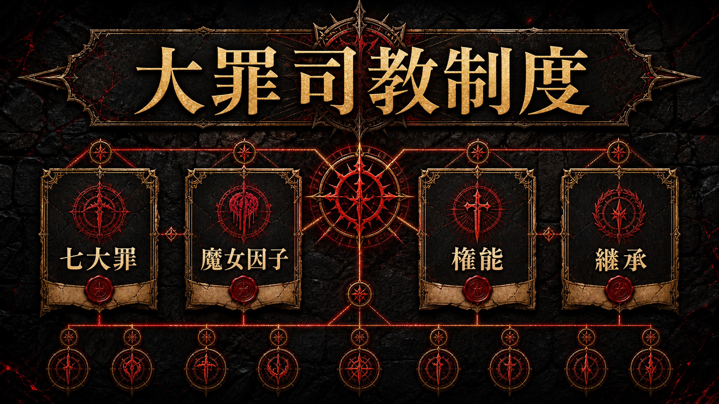 大罪司教制度を七大罪、魔女因子、権能、継承として整理した図解