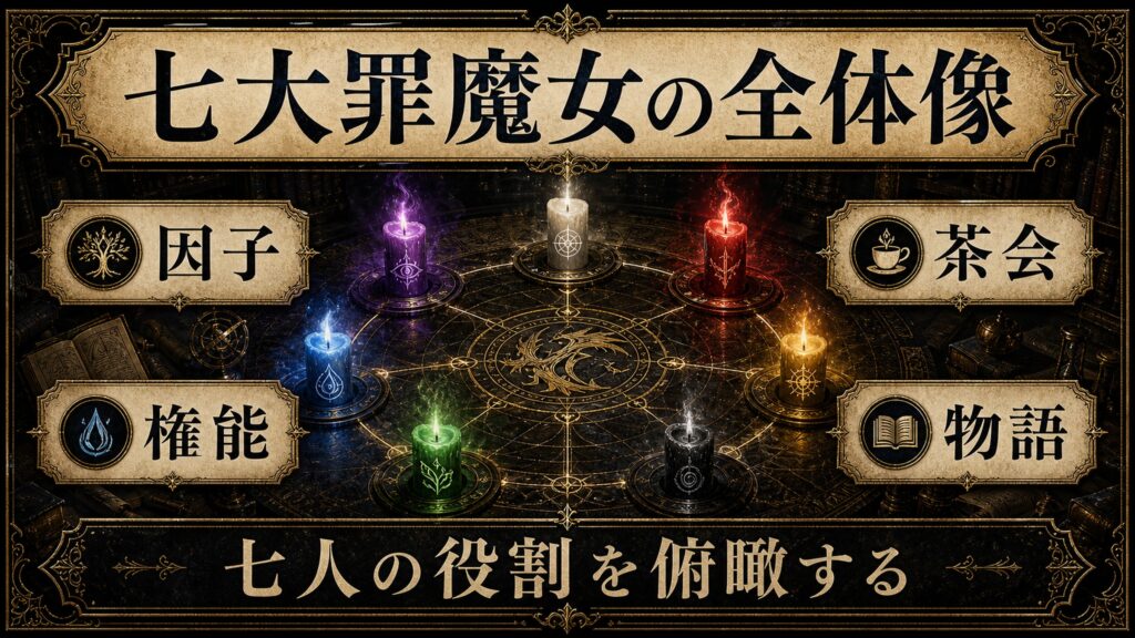 七大罪魔女の基礎を大罪、権能、茶会、因子として整理した図解