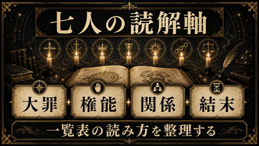 因子と継承を魔女因子、大罪司教、対比、影響として整理した図解