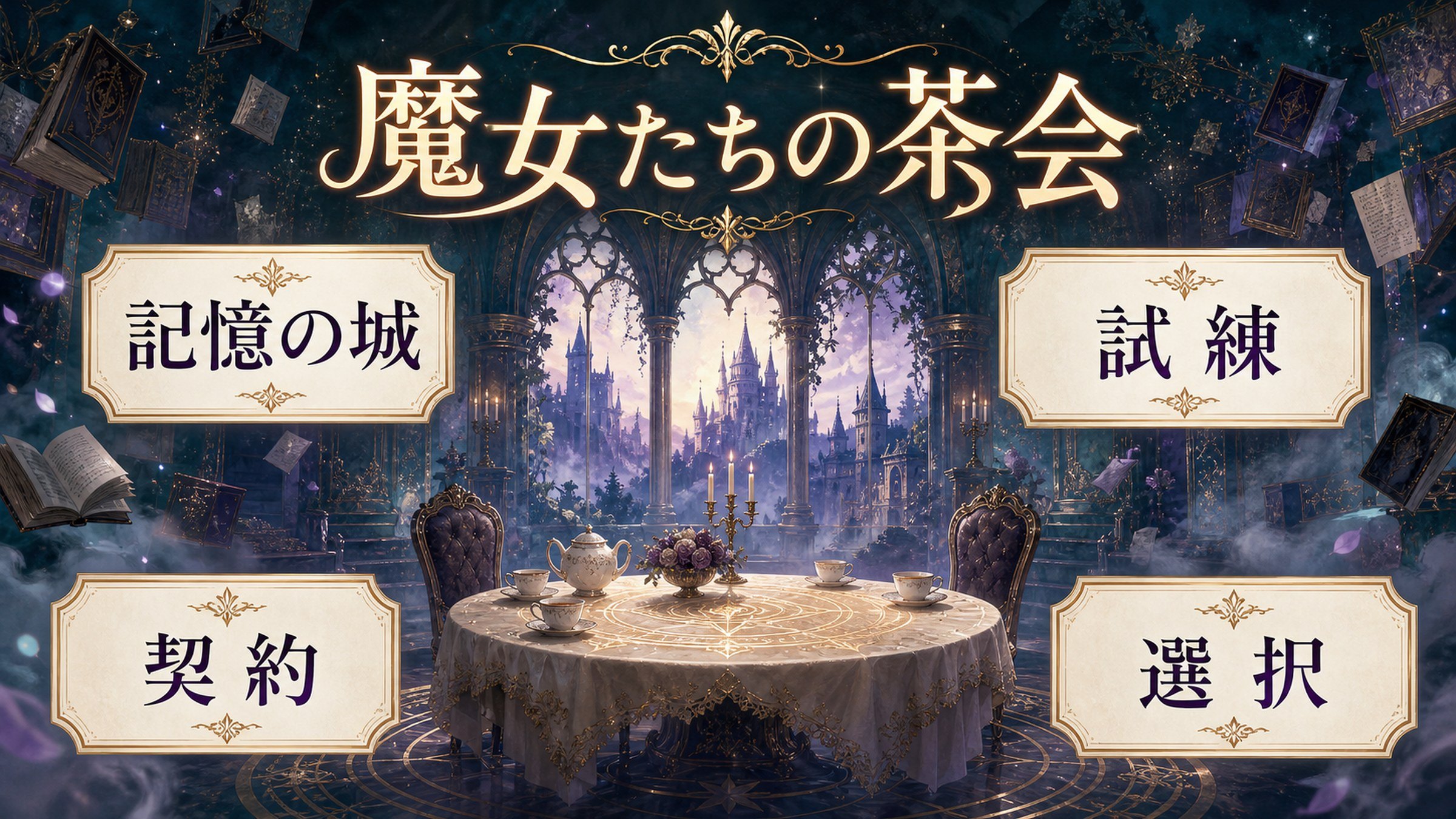 魔女たちの茶会を記憶の城、試練、契約、選択として整理した図解