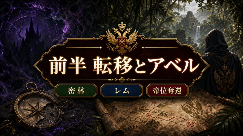 Arc7前半を密林への転移、レム、アベル、帝位奪還として整理した図解