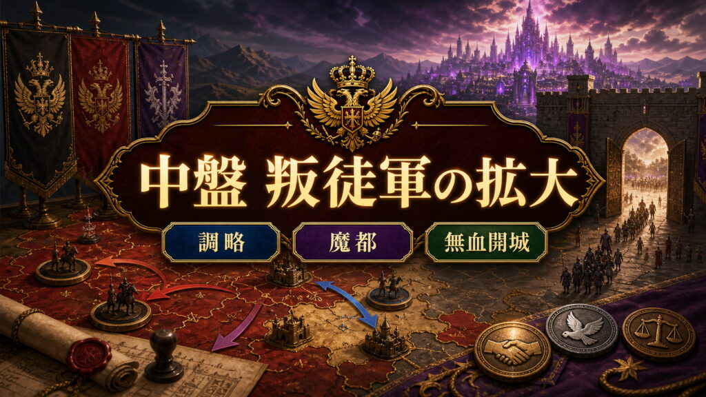 Arc7中盤を叛徒軍、調略、魔都、無血開城として整理した図解
