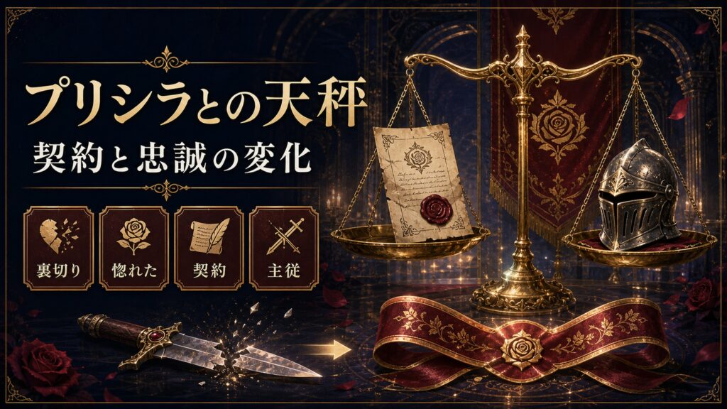 プリシラとの天秤契約を裏切り、惚れた、契約、主従として整理した図解