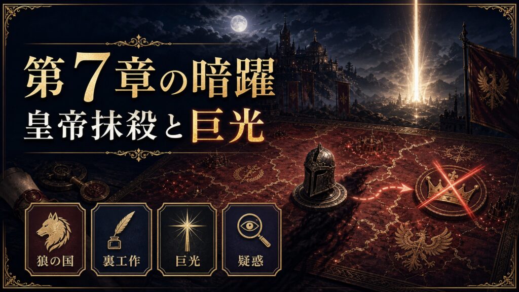 第7章の暗躍を狼の国、裏工作、巨光、疑惑として整理した図解