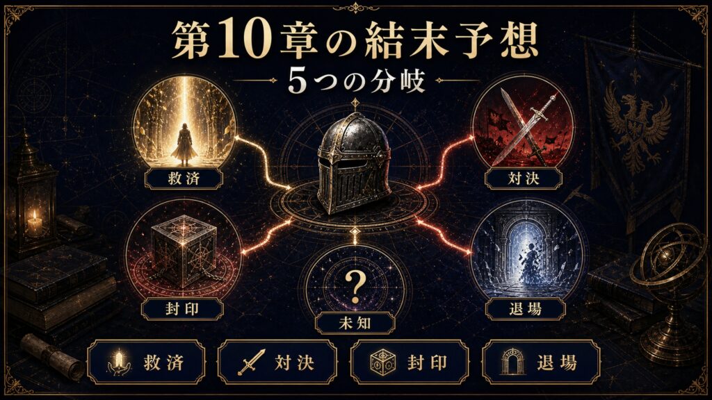 第10章の結末予想を救済、対決、封印、退場として整理した図解