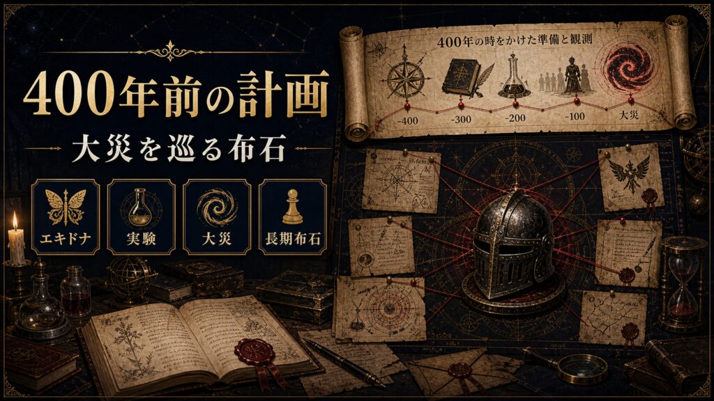 400年前の計画をエキドナ、実験、大災、長期布石として整理した図解