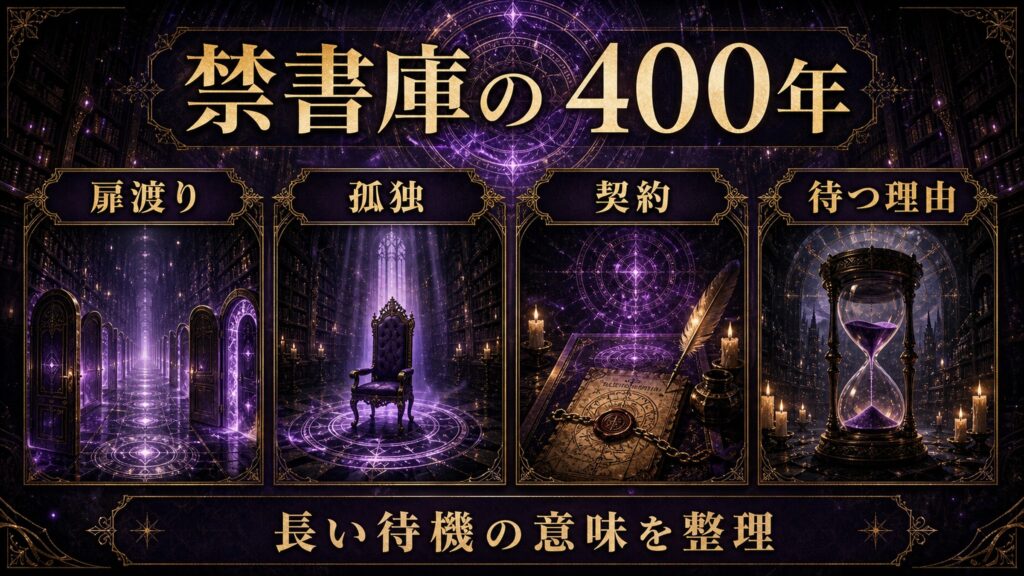 禁書庫の400年を扉渡り、孤独、契約、待つ理由として整理した図解