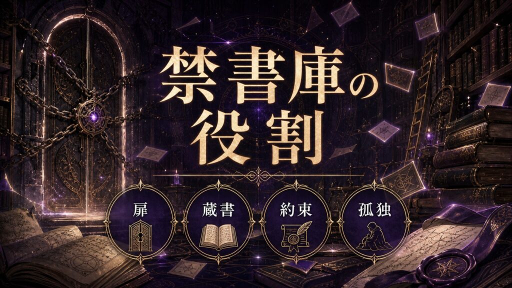 禁書庫の役割を扉、蔵書、約束、孤独として整理した図解