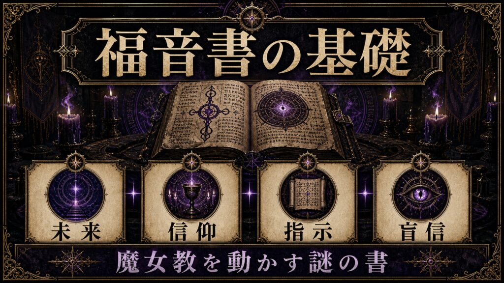 福音書の基礎を未来、信仰、指示、盲信として整理した図解