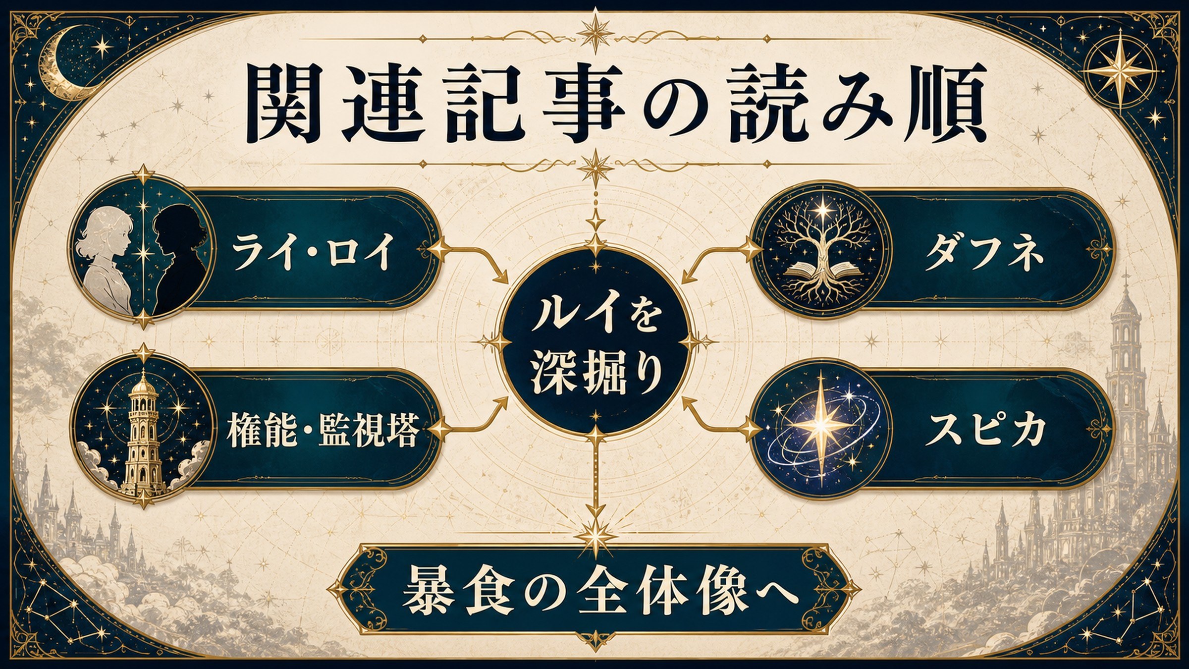 ルイ・アルネブ関連記事の読み順をライとロイ、ダフネ、スピカ、権能と監視塔で整理した図解