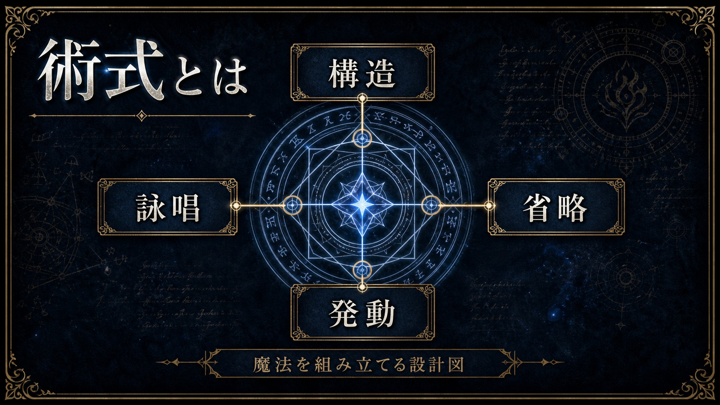 術式の構造を構造、詠唱、省略、発動として整理した図解