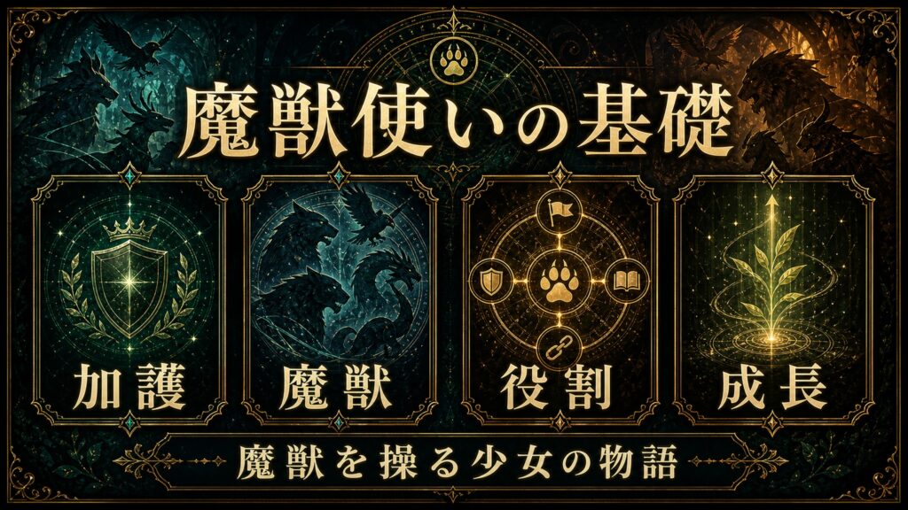 魔獣使いの基礎を加護、魔獣、役割、成長として整理した図解