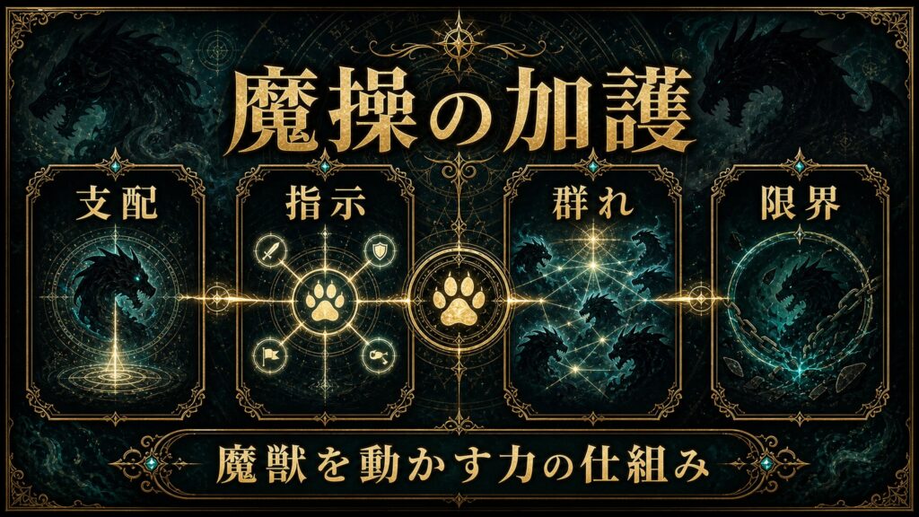 魔操の加護を支配、指示、群れ、限界として整理した図解