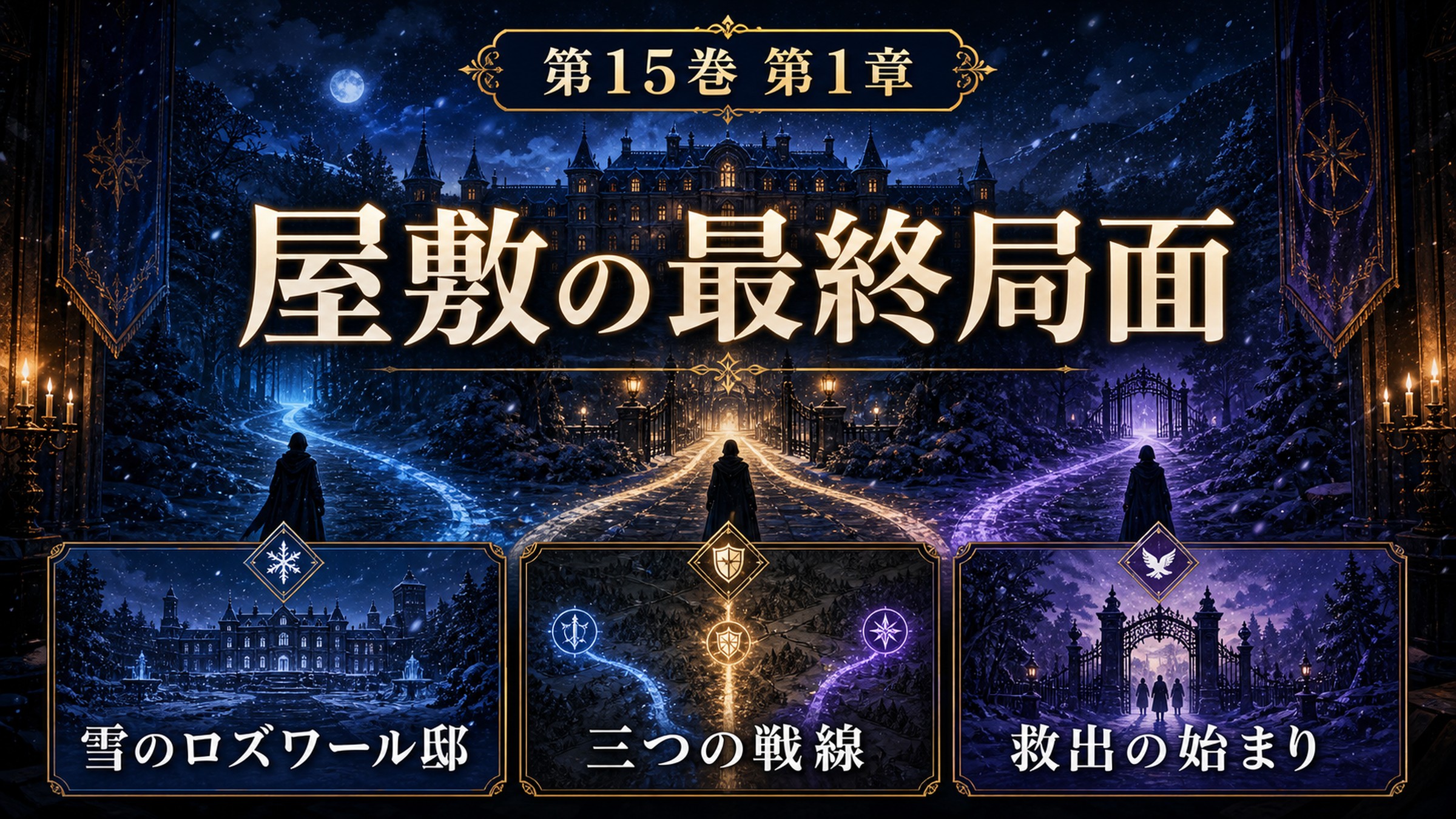 リゼロ原作小説15巻第1章を雪のロズワール邸、三つの戦線、救出の始まりとして整理した図解