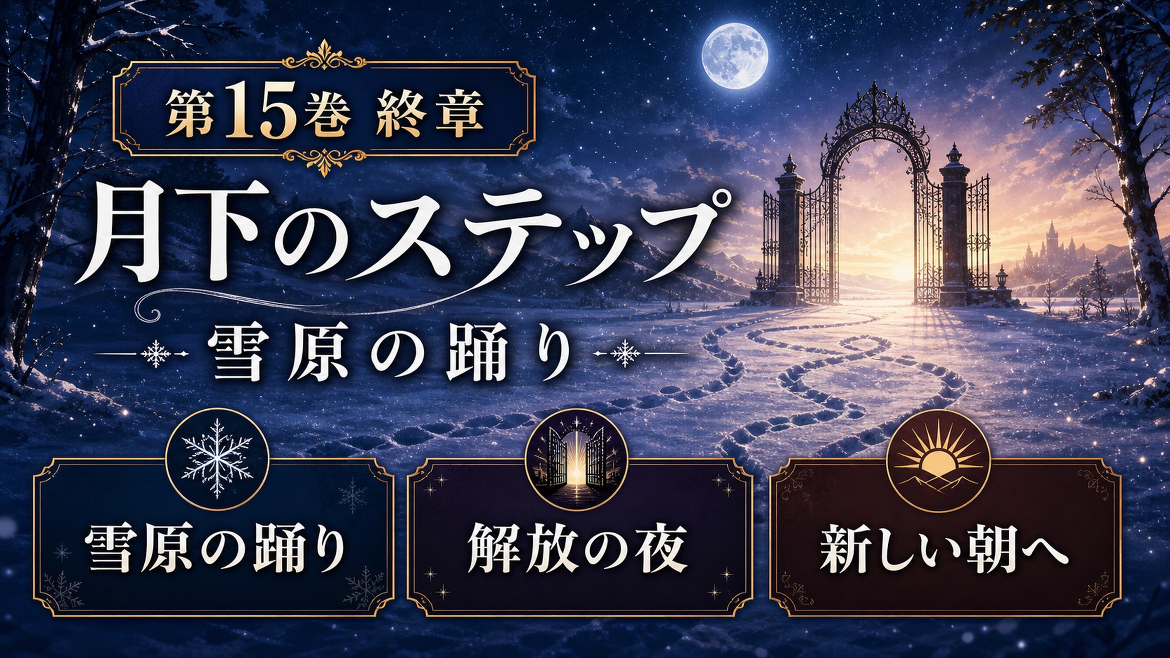 リゼロ原作小説15巻終章を月下のステップ、雪原の踊り、解放の夜、新しい朝へとして整理した図解