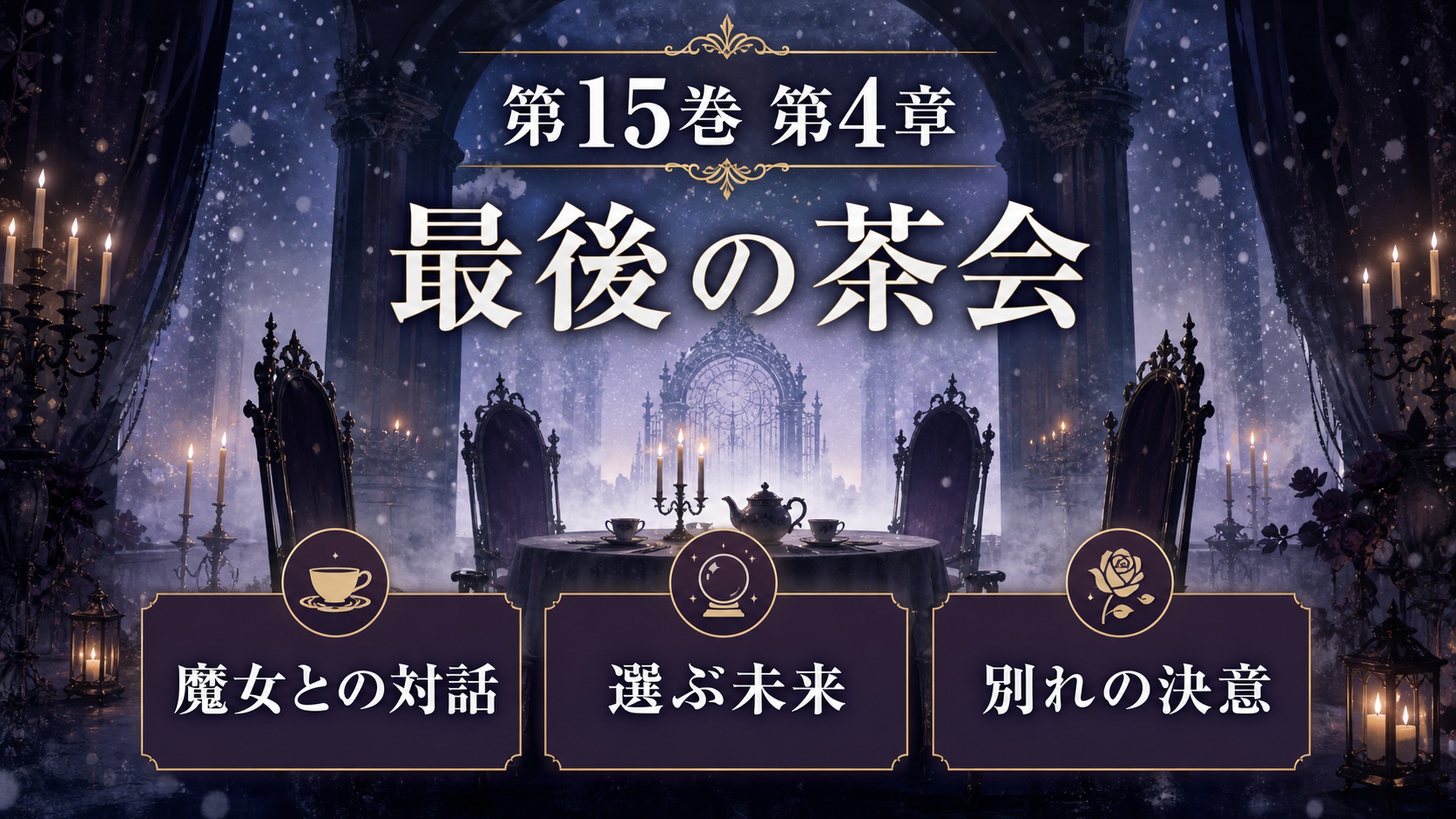 リゼロ原作小説15巻第4章を最後の茶会、魔女との対話、選ぶ未来、別れの決意として整理した図解