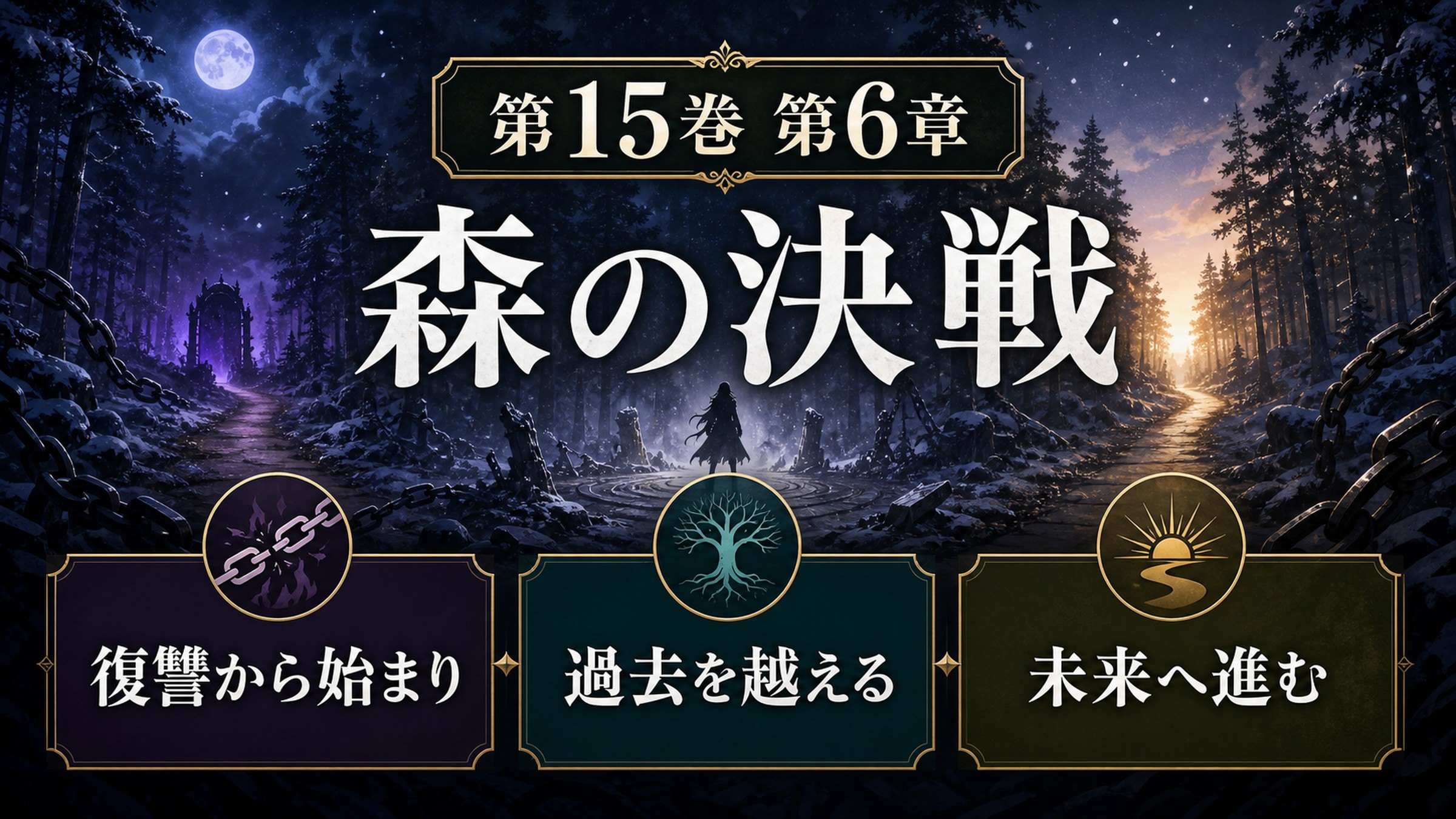 リゼロ原作小説15巻第6章を復讐から始まり、森の決戦、過去を越える、未来へ進むとして整理した図解